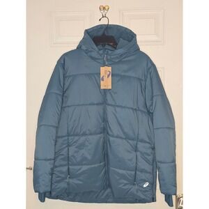 NWT ASICS Womens Performance Insulated Puffer Jacket XL Blue Hooded Zip-up